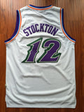 Men 12 John Stockton Jersey White Utah Jazz Jersey Throwback Swingman