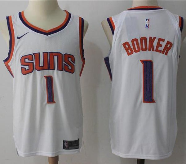 Men 1 Devin Booker Jersey White Phoenix Suns Jersey Authentic Player