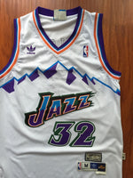 Men 32 Karl Malone Jersey White Utah Jazz Jersey Throwback Swingman