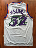 Men 32 Karl Malone Jersey White Utah Jazz Jersey Throwback Swingman