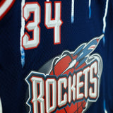 Men 34 Hakeem Olajuwon Jersey Blue Houston Rockets Jersey Hardwood Classics