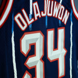 Men 34 Hakeem Olajuwon Jersey Blue Houston Rockets Jersey Hardwood Classics