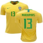 Men #13 Marquinhos Jersey Home Brazil National 2018 FIFA World Cup