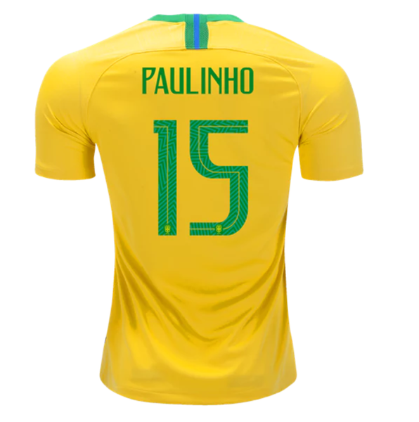 Men #15 Paulinho Jersey Home Brazil National 2018 FIFA World Cup