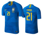 Men #21 Firmino Jersey Away Brazil National 2018 FIFA World Cup