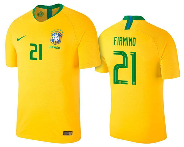 Men #21 Firmino Jersey Home Brazil National 2018 FIFA World Cup
