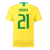 Men #21 Firmino Jersey Home Brazil National 2018 FIFA World Cup