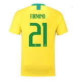 Men #21 Firmino Jersey Home Brazil National 2018 FIFA World Cup