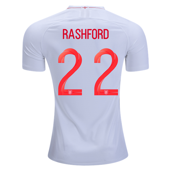 Men #22 Rashford Jersey Home England National 2018 FIFA World Cup