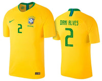 Men #2 Dani Alves Jersey Home Brazil National 2018 FIFA World Cup