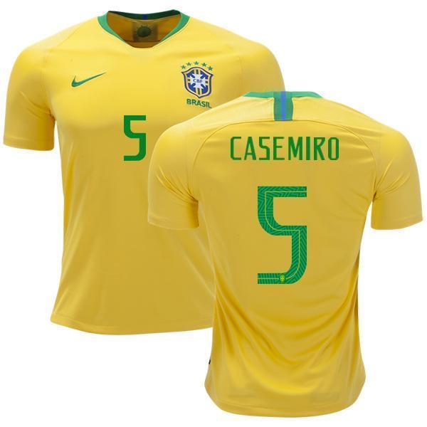 Men #5 Casemino Jersey Home Brazil National 2018 FIFA World Cup