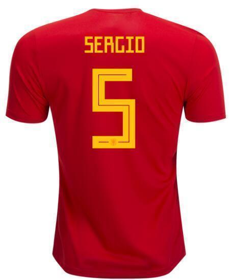 Men #5 Sergio Jersey Home Spain National 2018 FIFA World Cup