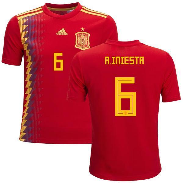 Men #6 Andrés Iniesta Jersey Home Spain National 2018 FIFA World Cup