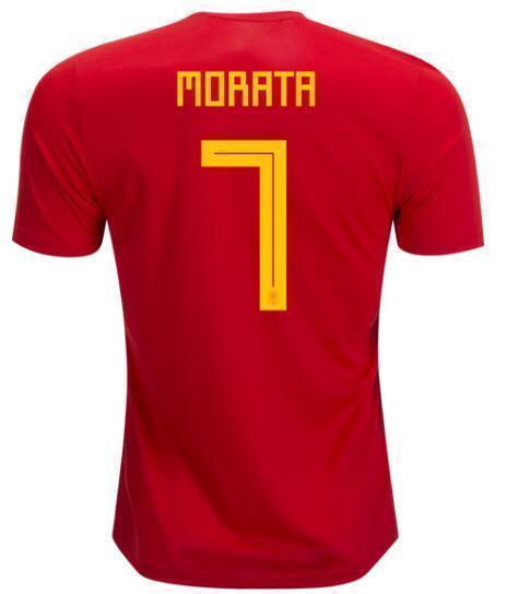Men #7 Álvaro Morata Jersey Home Spain National 2018 FIFA World Cup