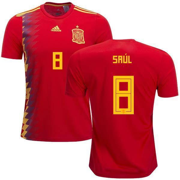 Men #8 Saul Jersey Home Spain National 2018 FIFA World Cup