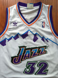 Men 32 Karl Malone Jersey White Utah Jazz Jersey Throwback Swingman