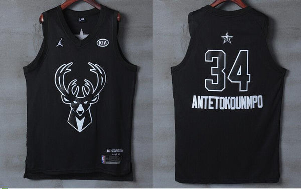 Men 2018 All Star 34 Giannis Antetokounmpo Bucks Jersey Black Player version